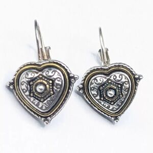 Brighton Two Tone Gold Silver Tone Heart Love Dangle Leverback Pierced E…